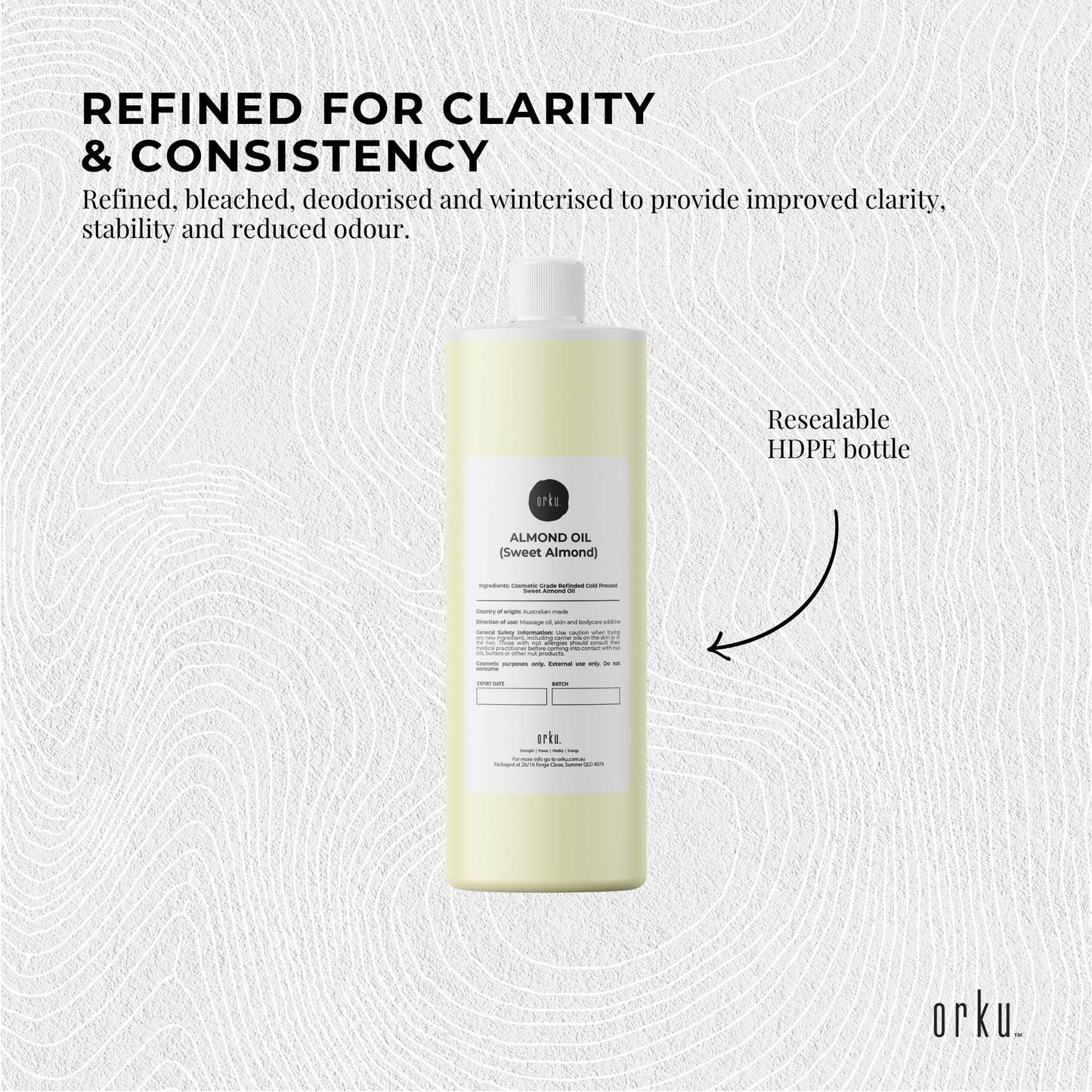 Orku 500ml Sweet Almond Oil 100% Pure Refined Cosmetic Carrier Skin Hair