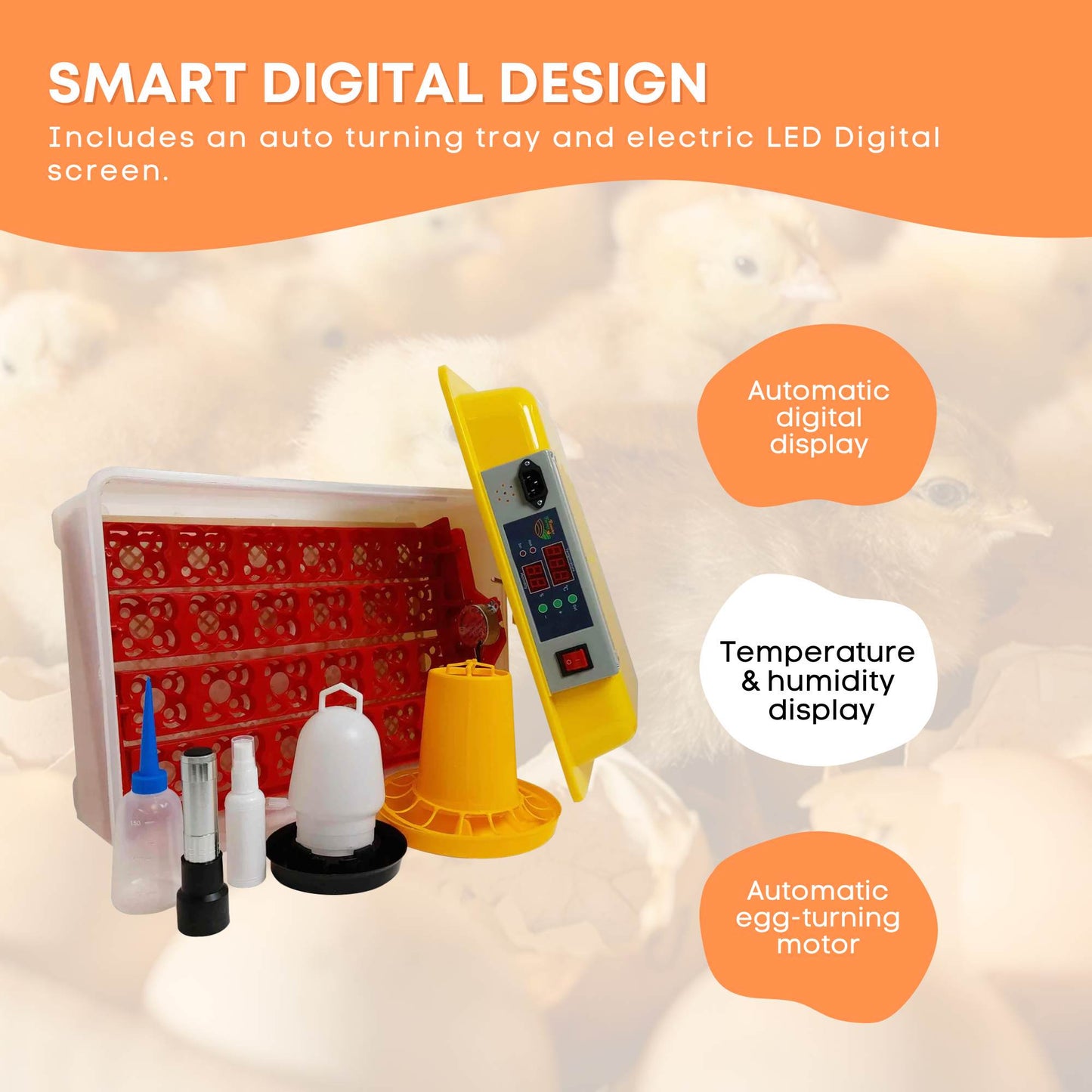 Rooster Farms Electric 24 Egg Incubator + Accessories for Chicken Quail Duck