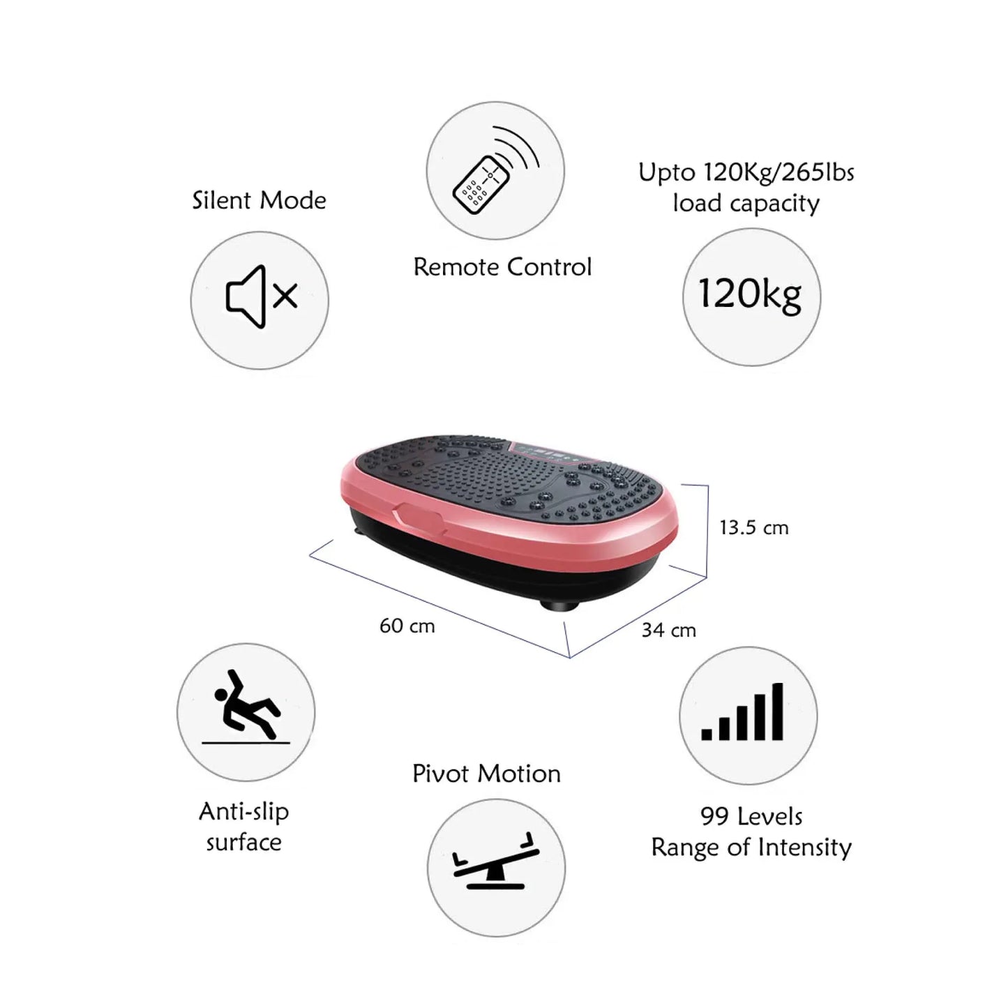 Social Hike 60cm Vibration Plate Machine Full Body Exercise Platform Pink