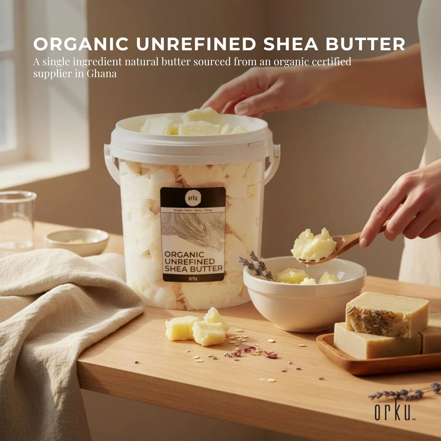 800g Organic Unrefined Shea Butter Tub - Raw Pure African Karite Chunks For Skin
