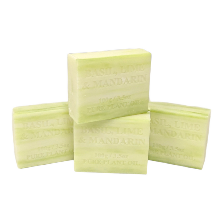 4x 100g Plant Oil Soap Basil Lime Mandarin Scent Pure Natural Vegetable Base Bar Tristar Online