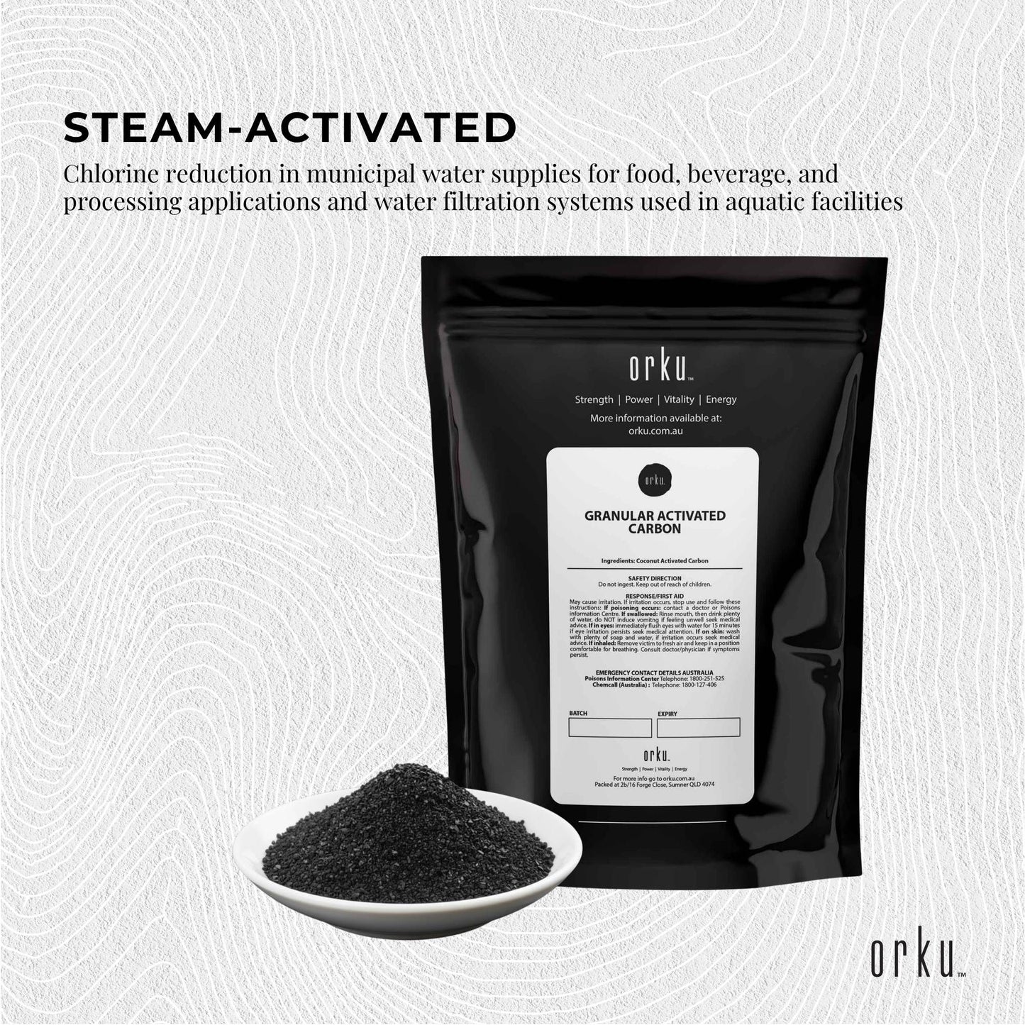 Orku 100g Granular Activated Carbon GAC Coconut Shell Charcoal Filtration Media