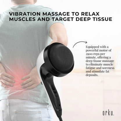 Orku Handheld Body Massager 4 Heads Adjustable Speed 28W Black