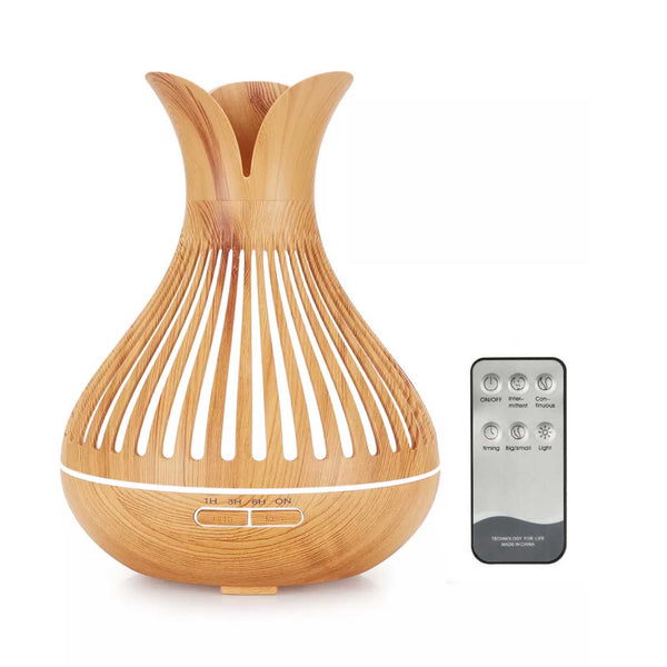 Essential Oil Aroma Diffuser and Remote - 500ml Flower Top Wood Mist Humidifier Tristar Online