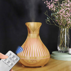 Essential Oil Aroma Diffuser and Remote - 500ml Tulip Top Wood Mist Humidifier Tristar Online