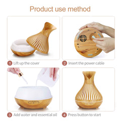 Essential Oil Aroma Diffuser and Remote - 500ml Tulip Top Wood Mist Humidifier Tristar Online