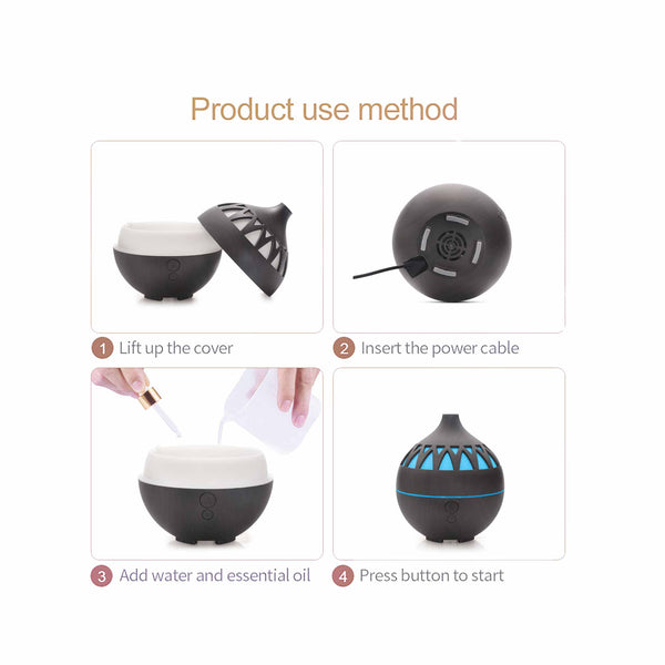 Essential Oil Aroma Diffuser - 180ml USB LED Dark Wood Mist Humidifier Tristar Online