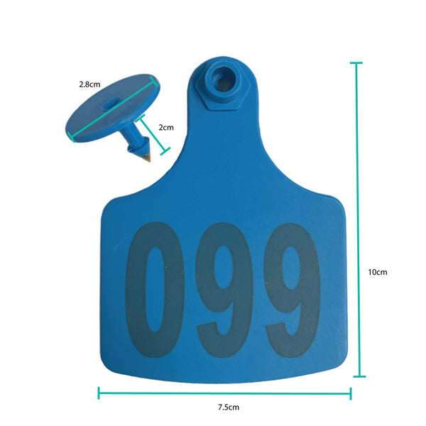 1-100 Cattle Number Ear Tags 7.5x10cm Set - XL Blue Cow Sheep Livestock Labels Tristar Online