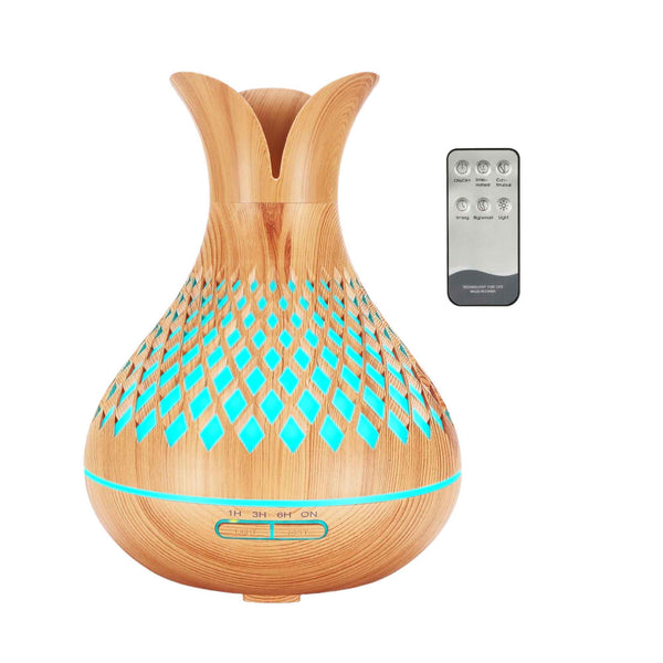Essential Oil Aroma Diffuser and Remote - 500ml Vase Flower Wood Mist Humidifier Tristar Online