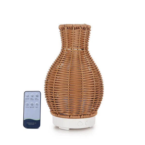 Essential Oil Aroma Diffuser and Remote - 100ml Rattan Vase Mist Humidifier Tristar Online