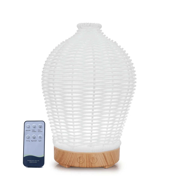 Essential Oil Aroma Diffuser and Remote - 100ml Rattan White Mist Humidifier Tristar Online
