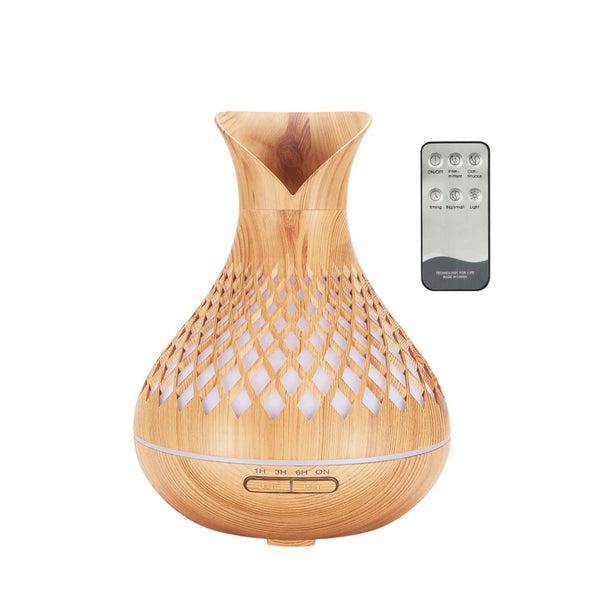 Essential Oil Aroma Diffuser and Remote - 500ml Vase Tulip Wood Mist Humidifier Tristar Online