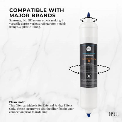 Orku Fridge Water Filter - Universal External Cartridge Replacement - RWF0300A