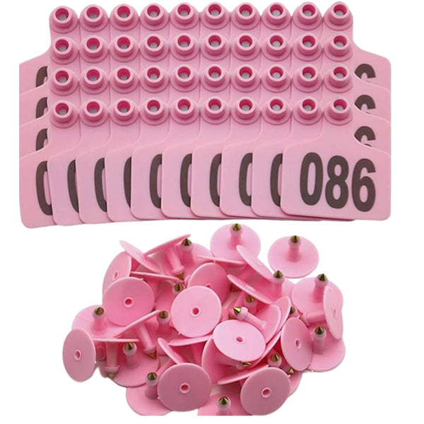 1-100 Cattle Number Ear Tags 5x4cm Set - Small Pink Pig Goat Livestock Label Tristar Online