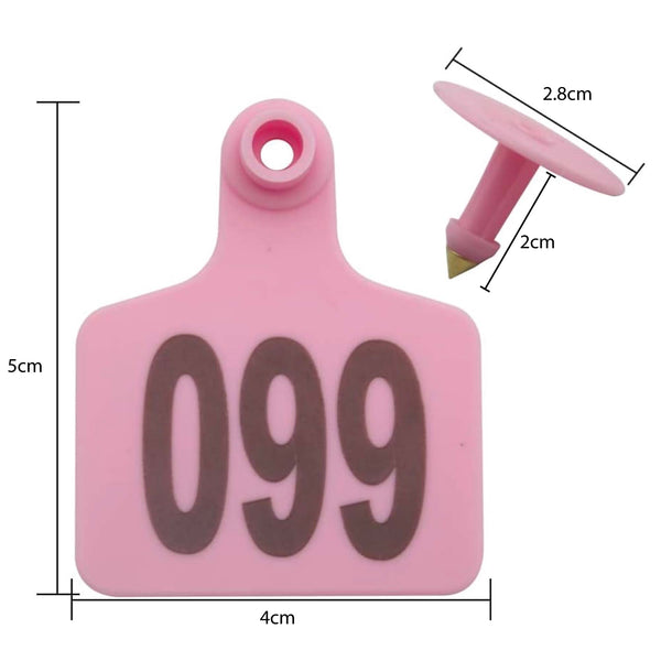 1-100 Cattle Number Ear Tags 5x4cm Set - Small Pink Pig Goat Livestock Label Tristar Online