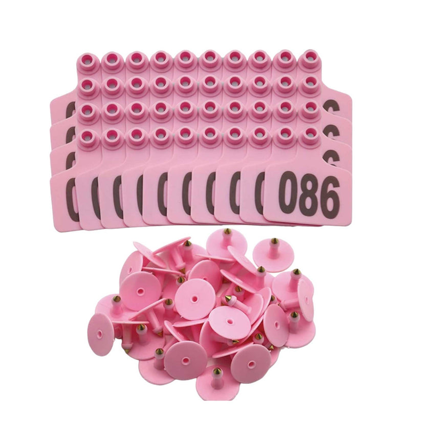 1-100 Cattle Number Ear Tag 6x7cm Set - Medium Pink Cow Sheep Livestock Label Tristar Online