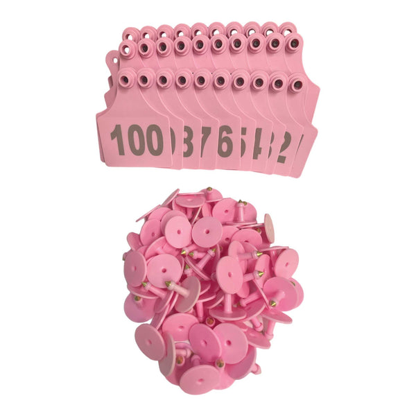 1-100 Cattle Number Ear Tags 7x10cm Set - XL Pink Cow Sheep Livestock Labels Tristar Online