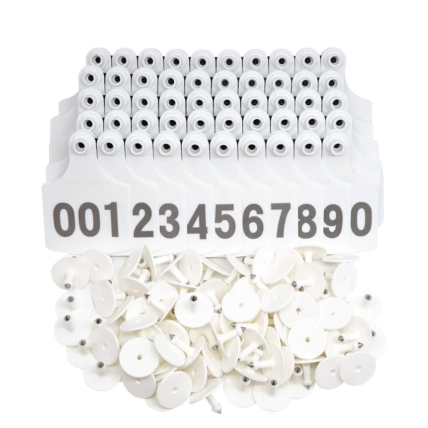 1-100 Cattle Number Ear Tag 6x7cm Set - Medium White Cow Sheep Livestock Label Tristar Online