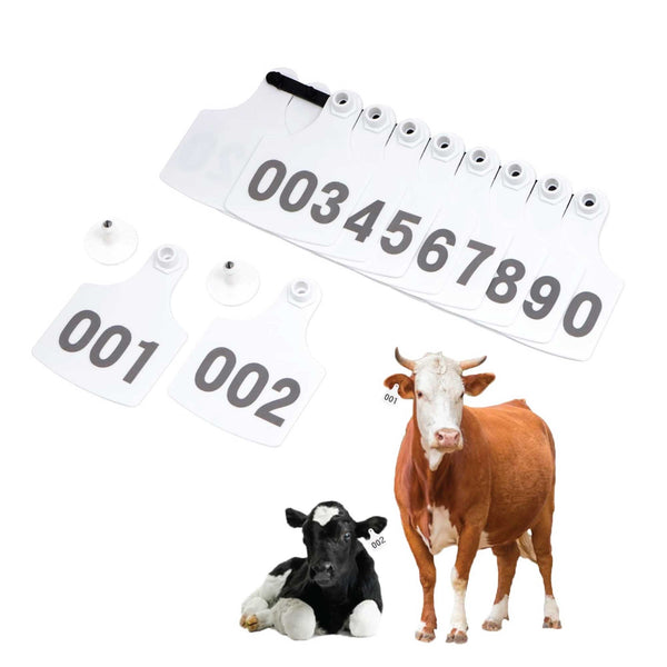 1-100 Cattle Number Ear Tag 6x7cm Set - Medium White Cow Sheep Livestock Label Tristar Online