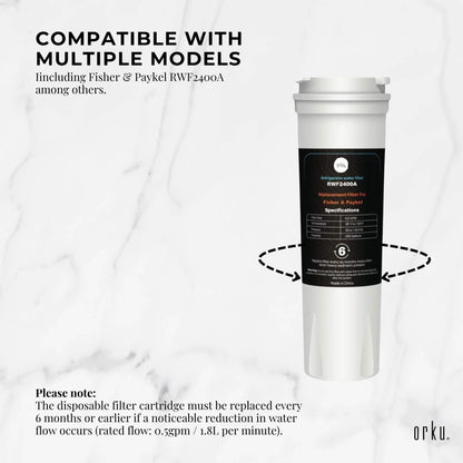 Orku Fridge Water Filter Cartridge for Fisher & Paykel RWF2400A 836848 836860