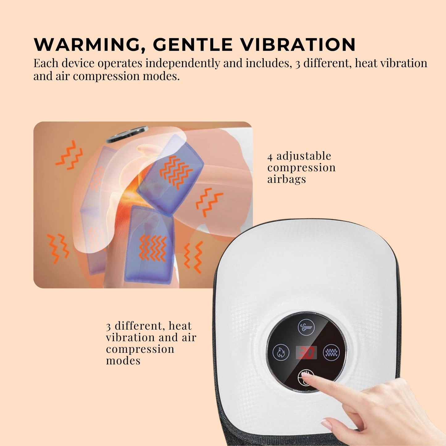 2x Electric Knee Massager - Rechargeable Air Compression Heat Vibration Machine