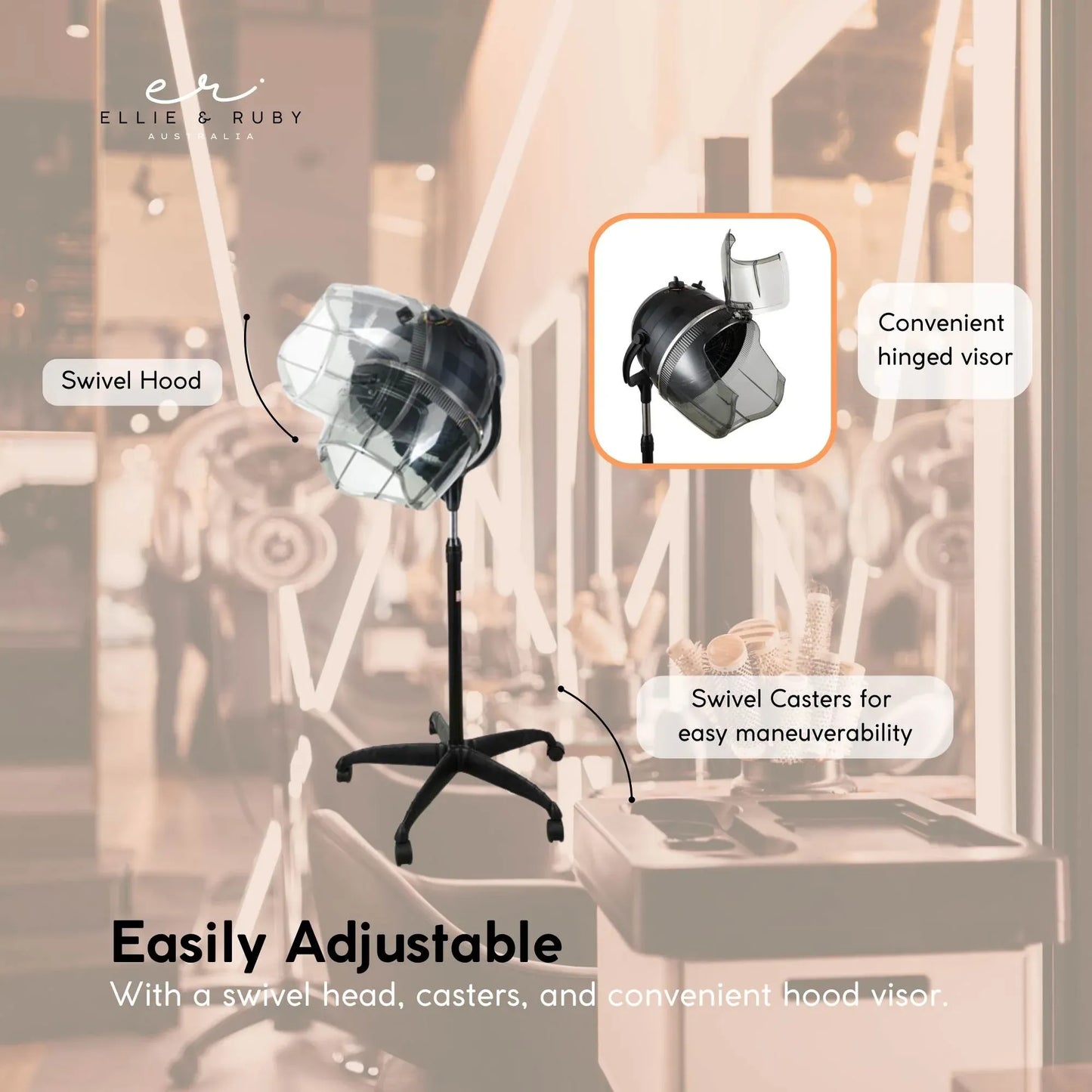 Ellie & Ruby Free Standing Hair Dryer Hood - Adjustable Salon Hairdryer