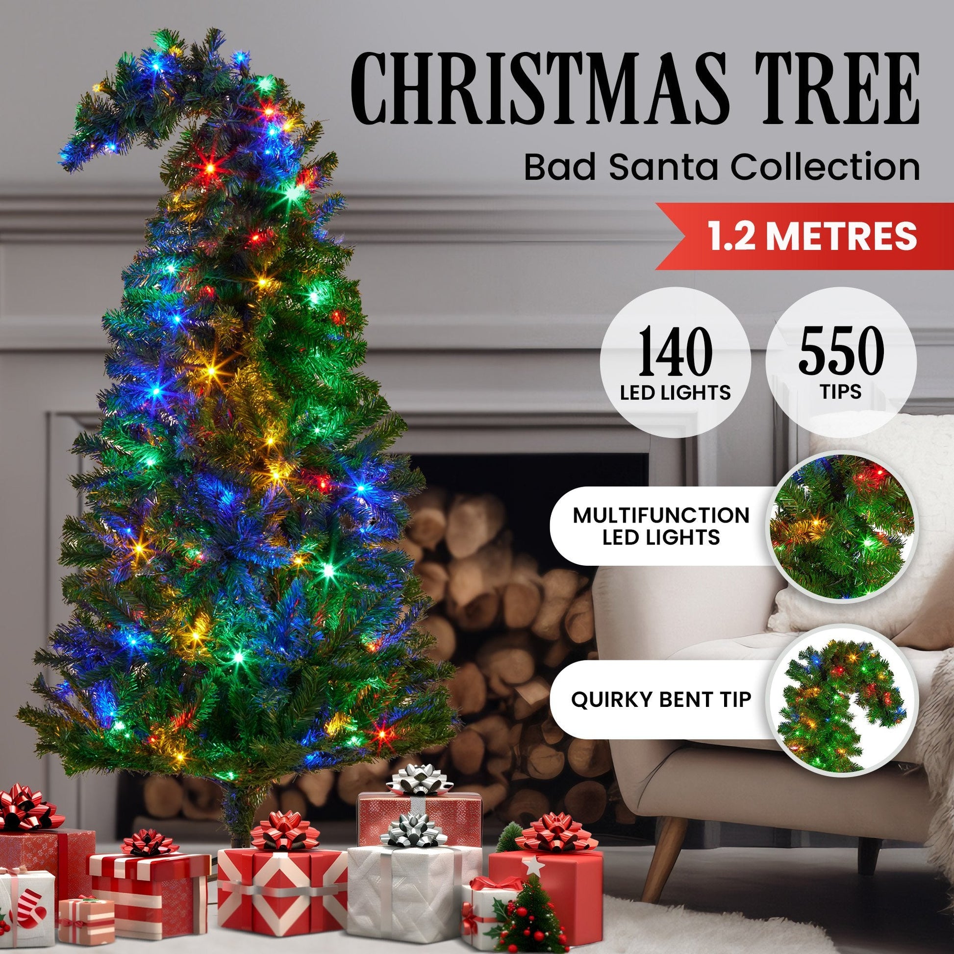 Christabelle Bad Santa 1.2m Curved Multicolour Pre-Lit Christmas Tree with 550 Tips Tristar Online