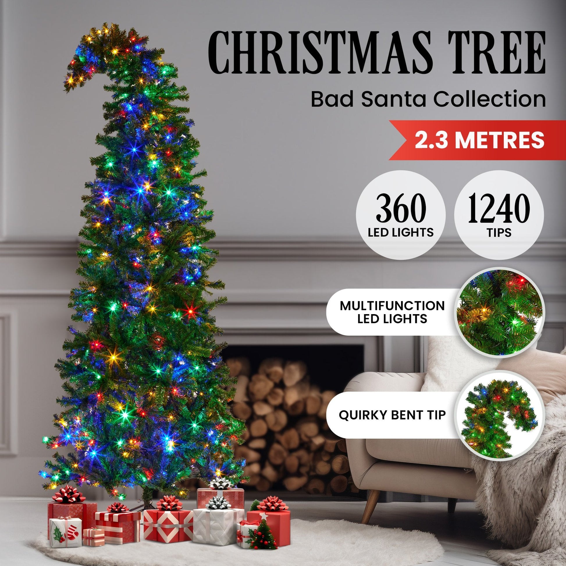 Christabelle Bad Santa 2.3m Curved Multicolour Pre-Lit Christmas Tree with 1240 Tips Tristar Online
