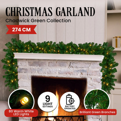 Christabelle 274cm Chadwick Green Pre-Lit Christmas Garland Tristar Online