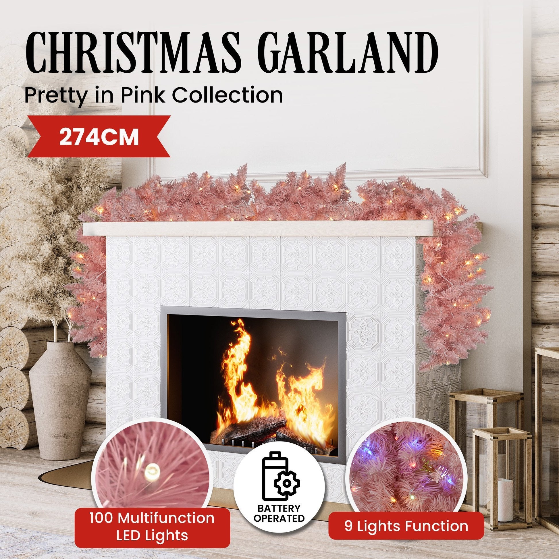 Christabelle 274cm Pretty In Pink Christmas Garland With Led Lights Tristar Online