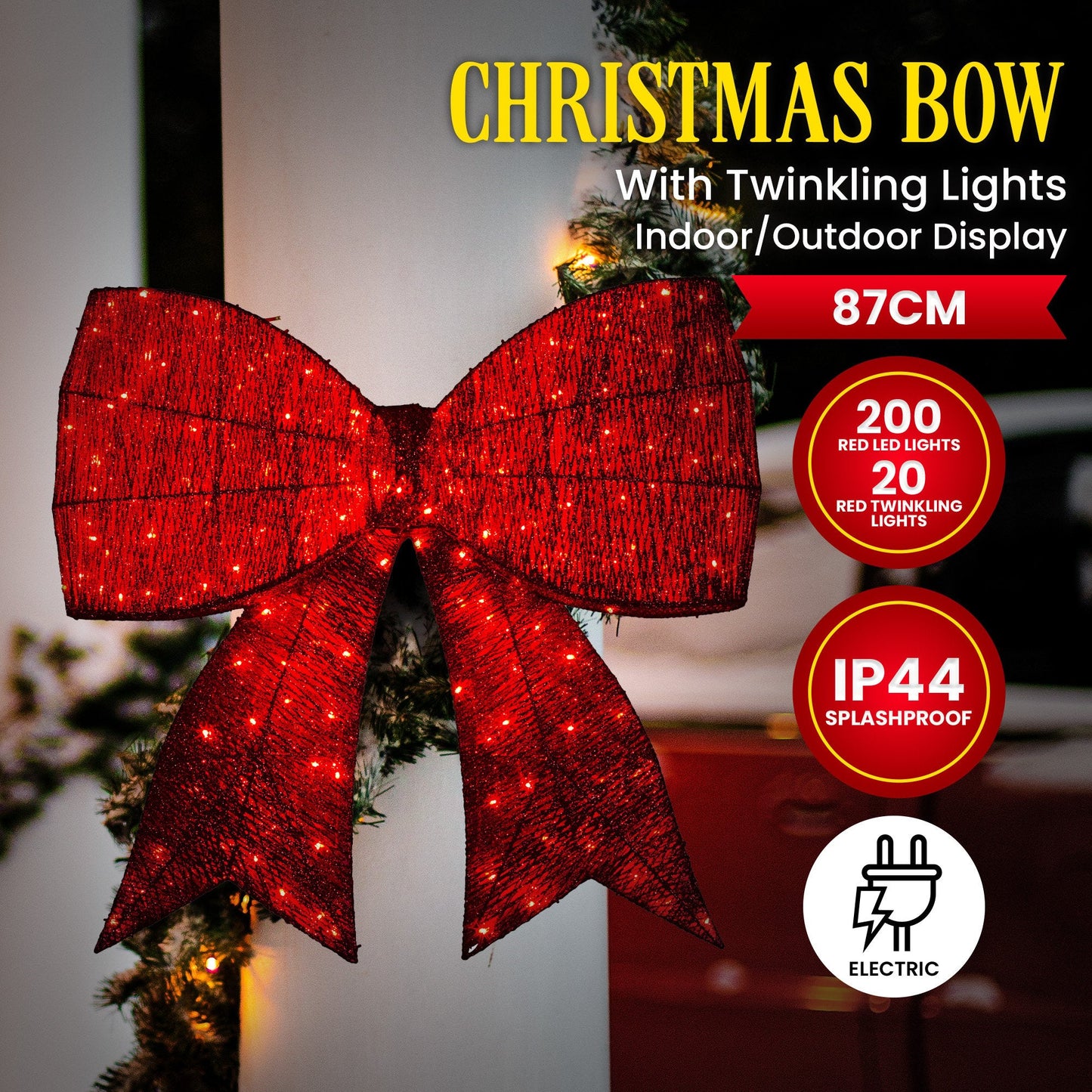 Christabelle 91cm Christmas Display Bow With Led And Twinkle Lights Festive Decoration Tristar Online