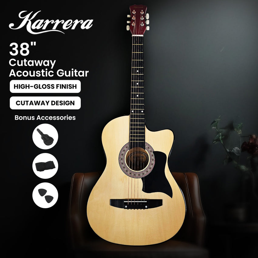 Karrera 38in Cutaway Acoustic Guitar with guitar bag - Natural