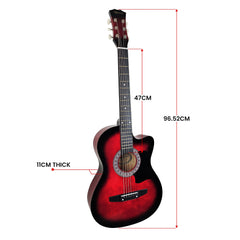 Karrera 38in Pro Cutaway Acoustic Guitar with guitar bag - Red Burst