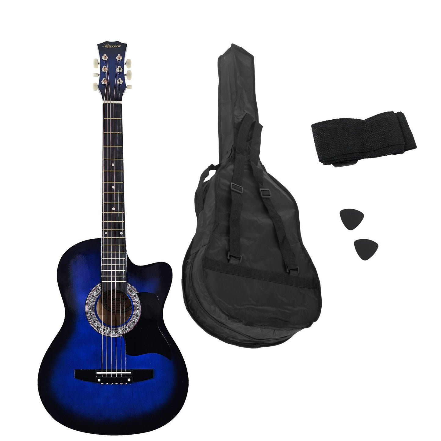 Karrera 38in Cutaway Acoustic Guitar with guitar bag - Blue Burst