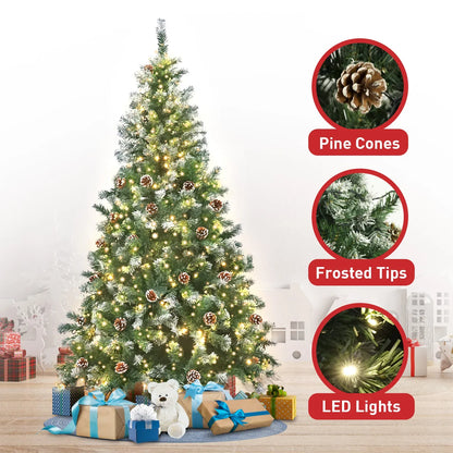 Christabelle 1.2m Pre-Lit LED Artificial Christmas Tree with Snow Tipped Needles Pine Cones Stand