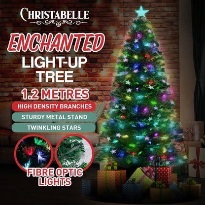Christabelle 1.2m Pre-Lit Fibre Optic Artificial Christmas Tree with Multicolour Twinkling Star Lights