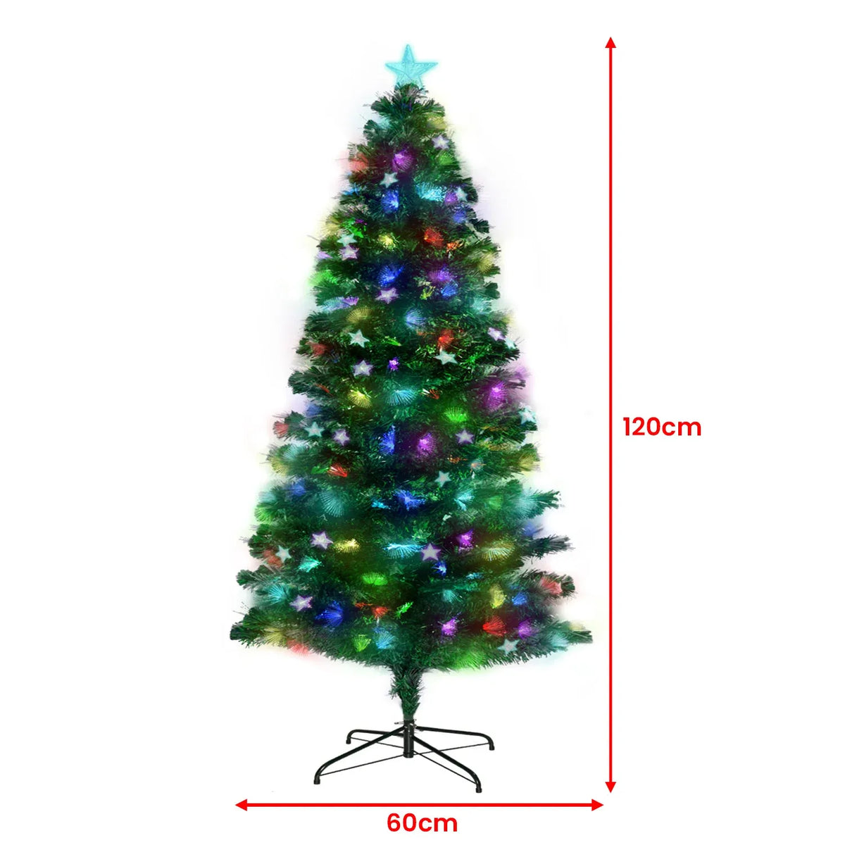 Christabelle 1.2m Pre-Lit Fibre Optic Artificial Christmas Tree with Multicolour Twinkling Star Lights