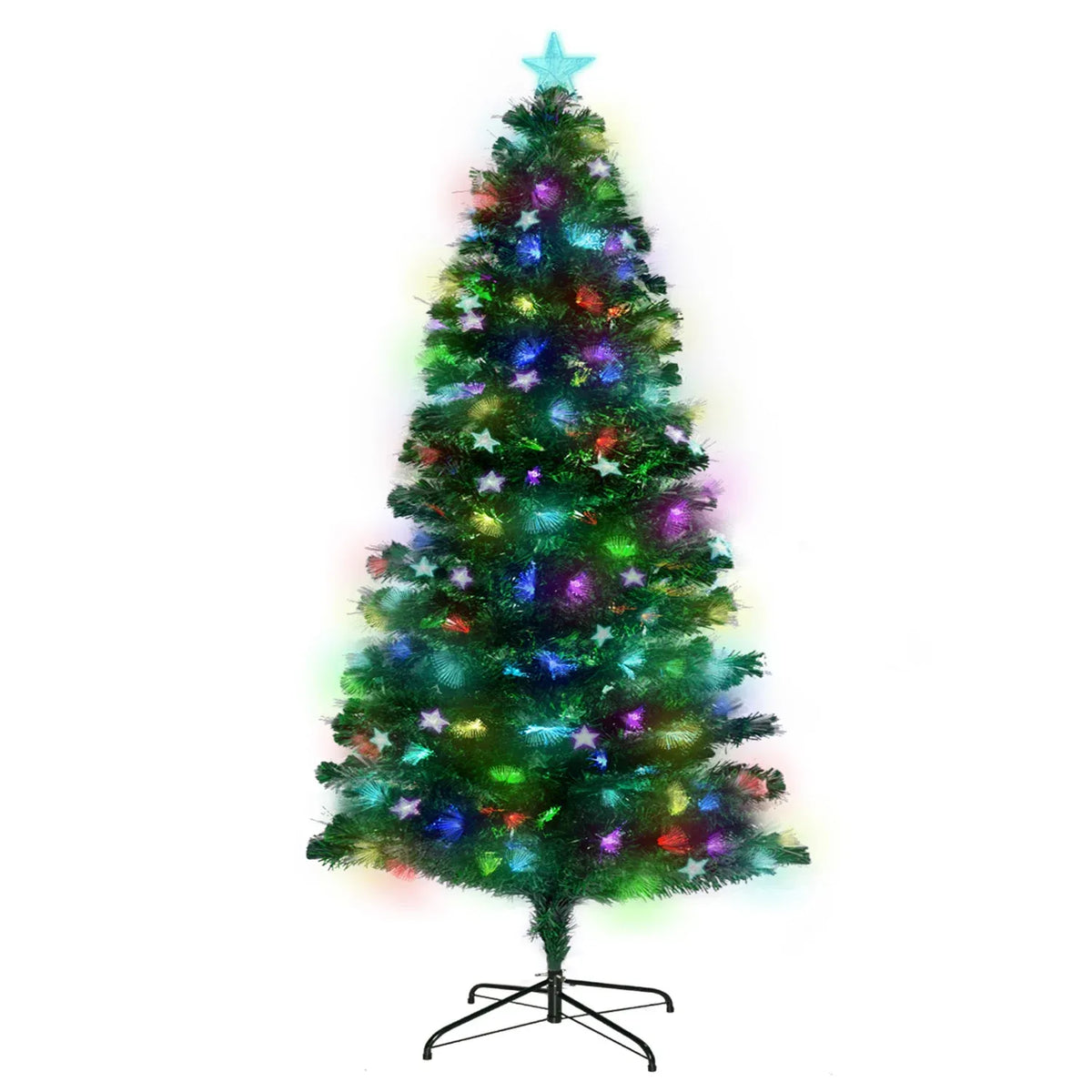 Christabelle 1.5m Pre-Lit Fibre Optic Artificial Christmas Tree with Multicolour Twinkling Star Lights