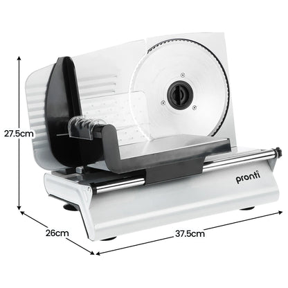 Pronti White Electric Food Slicer 200W with Adjustable Thickness 1 to 15mm Serrated and Fine Edge Stainless Steel Blades