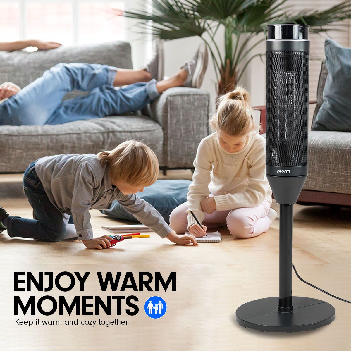 Pronti 2000W Oscillating Ceramic Tower Heater Portable Electric Space Heater with Remote Control & Thermostat - Black