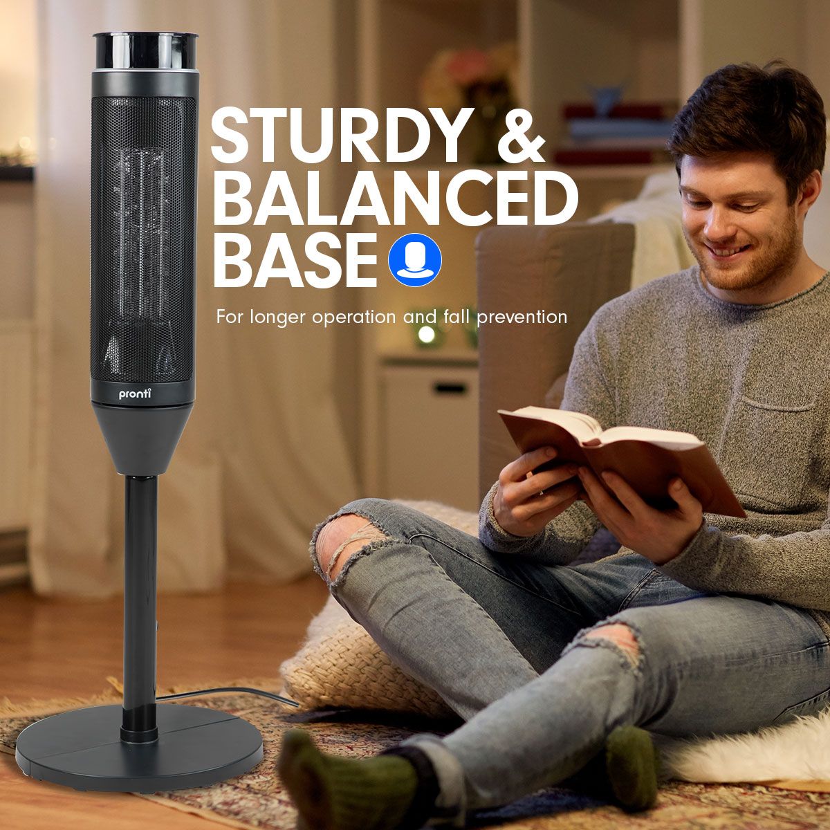 Pronti 2000W Oscillating Ceramic Tower Heater Portable Electric Space Heater with Remote Control & Thermostat - Black