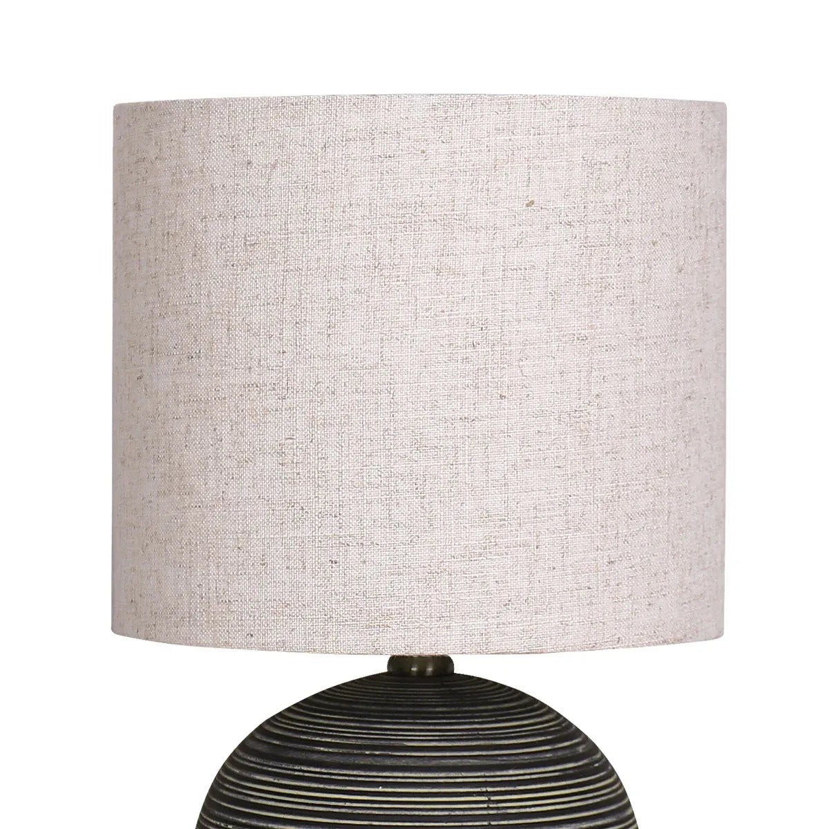 Sarantino Ceramic Table Lamp Striped Antique Black Globe Base with Beige Fabric Drum Shade Bedside Nightstand Light