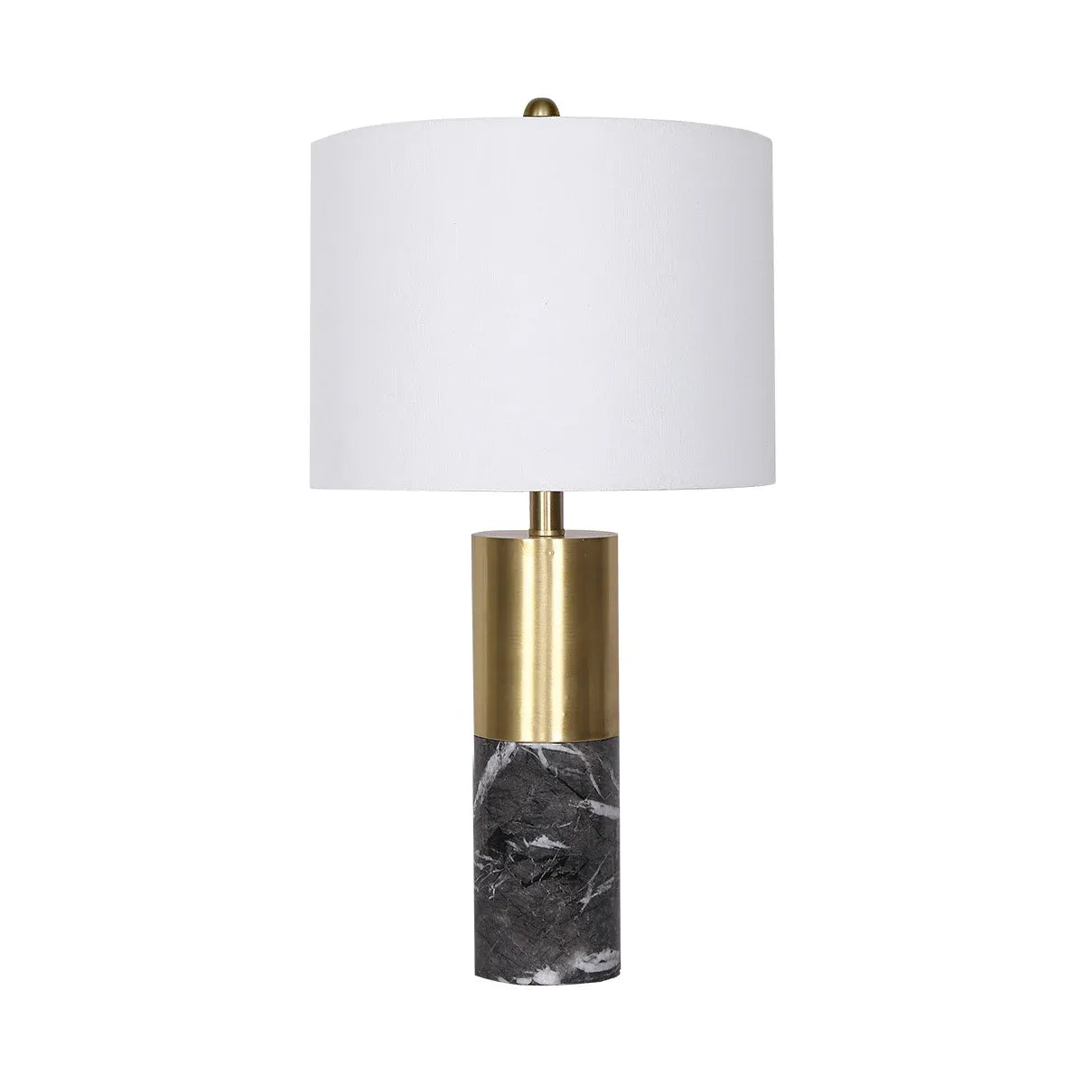 Sarantino Modern Faux Black Marble Table Lamp with Gold Brass Base & White Fabric Drum Shade