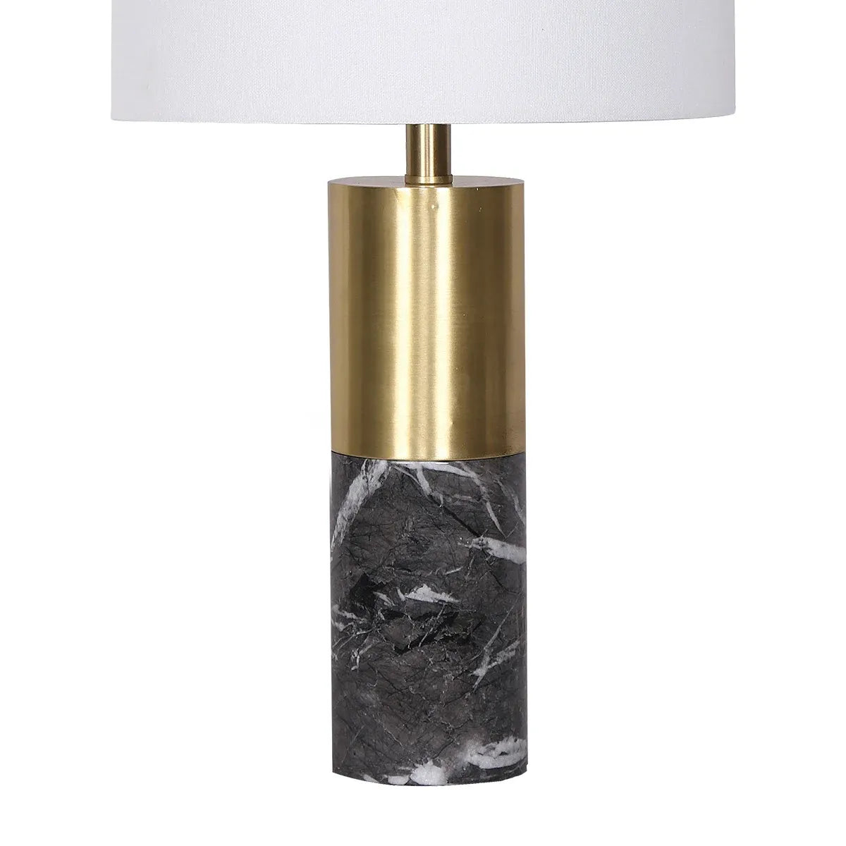 Sarantino Modern Faux Black Marble Table Lamp with Gold Brass Base & White Fabric Drum Shade