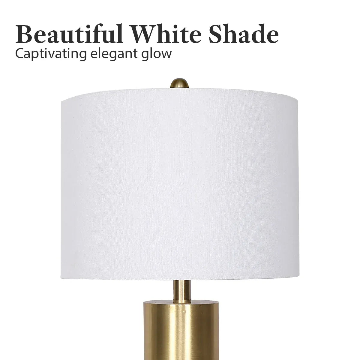 Sarantino Modern Faux Black Marble Table Lamp with Gold Brass Base & White Fabric Drum Shade