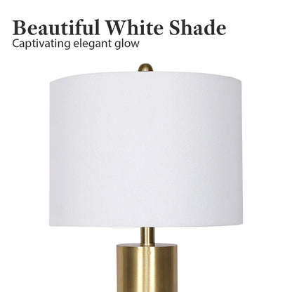 Sarantino Modern Faux Black Marble Table Lamp with Gold Brass Base & White Fabric Drum Shade