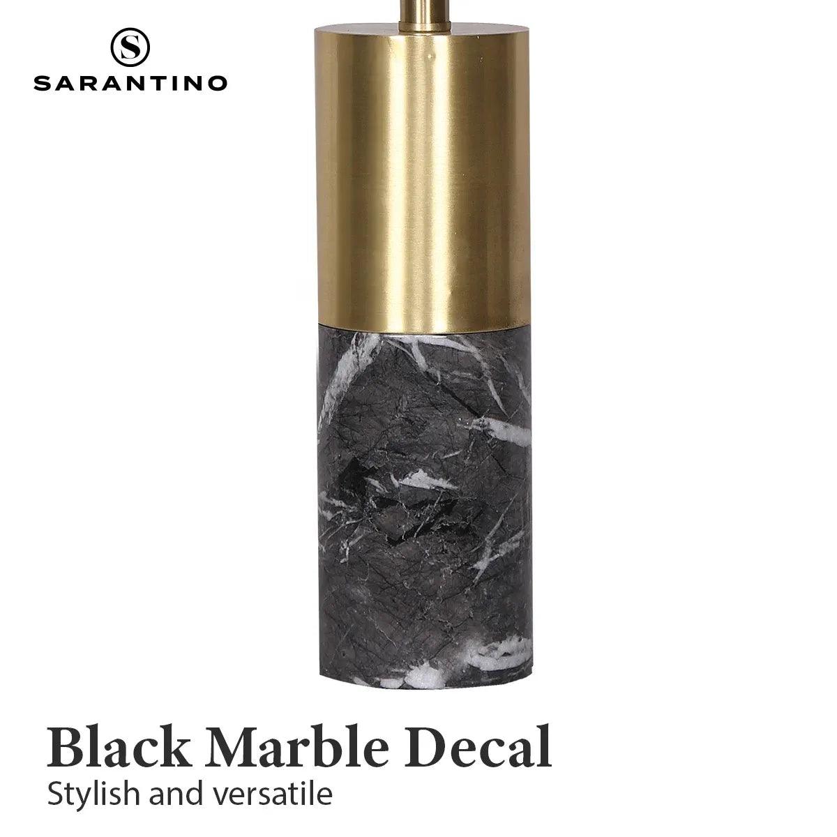 Sarantino Modern Faux Black Marble Table Lamp with Gold Brass Base & White Fabric Drum Shade