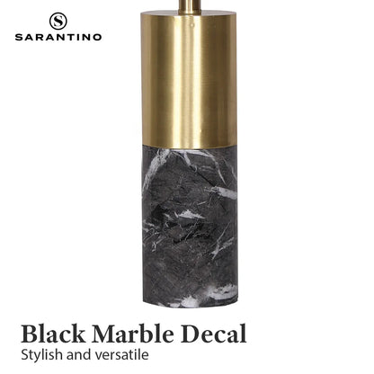 Sarantino Modern Faux Black Marble Table Lamp with Gold Brass Base & White Fabric Drum Shade