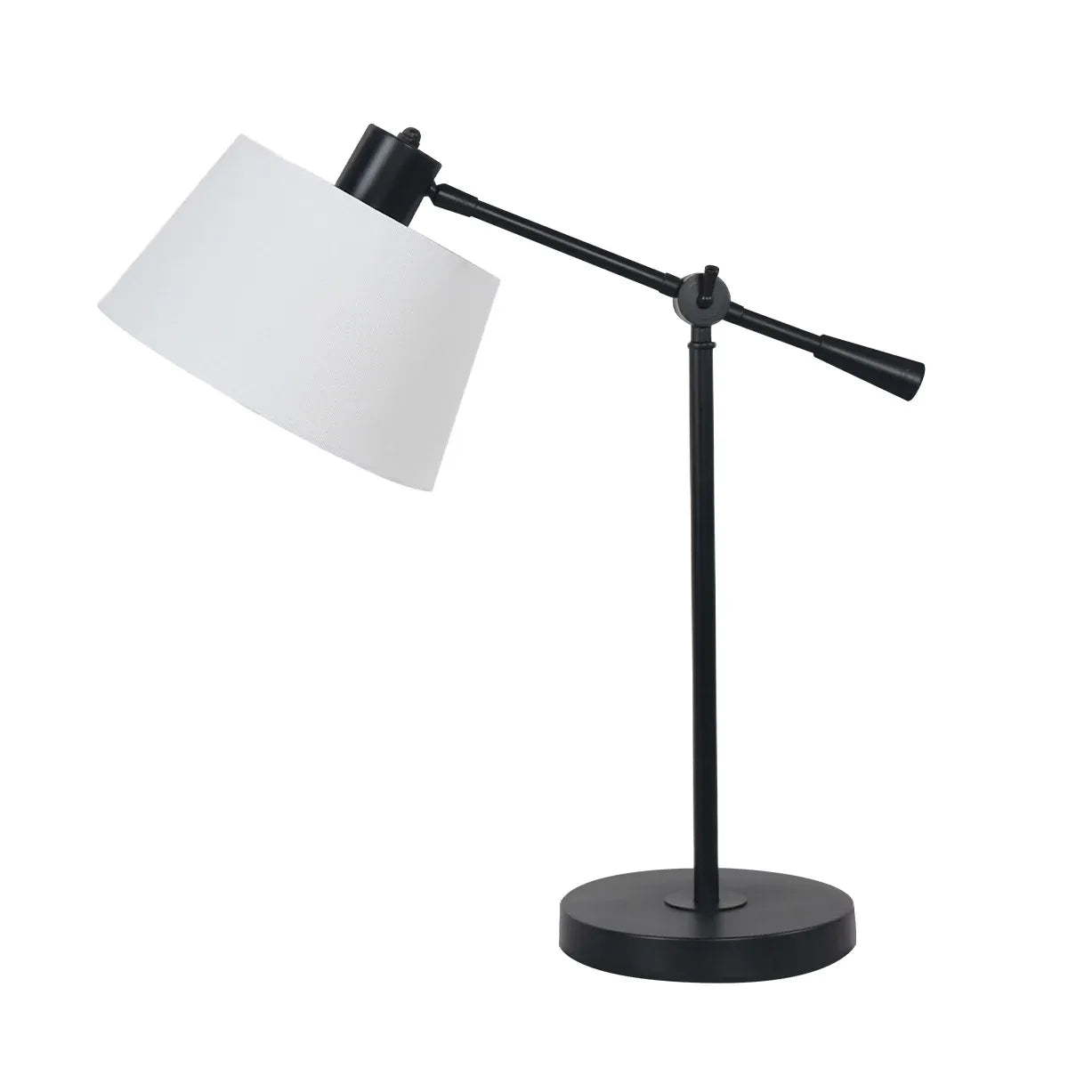 Sarantino Adjustable Black Metal Table Lamp with White Linen Fabric Shade Modern Bedside Desk Reading Light