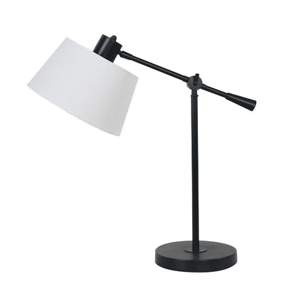 Sarantino Adjustable Black Metal Table Lamp with White Linen Fabric Shade Modern Bedside Desk Reading Light